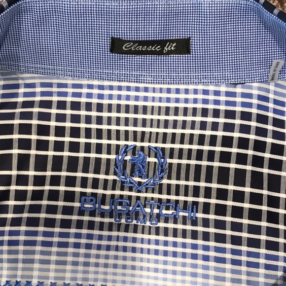 Preowned mens Bugatchi UOMO long sleeve plaid shirt - M - black, blue & white - Picture 4 of 6